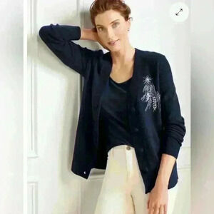 Talbots jewel button cardigan size small, NWOT, navy blue, acrylic/nylon/wool